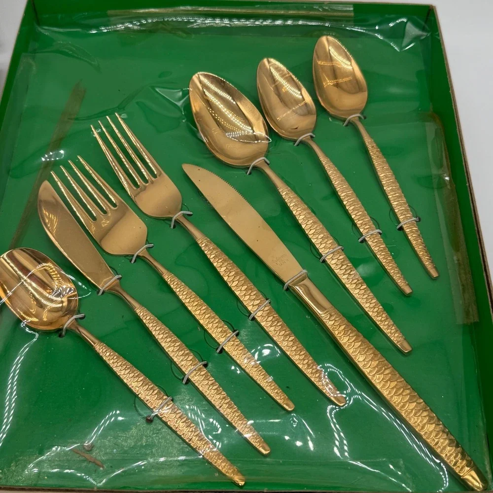 Vintage National Silver Co 23K Gold Electroplate Flatware Set 50 Pc Service 8